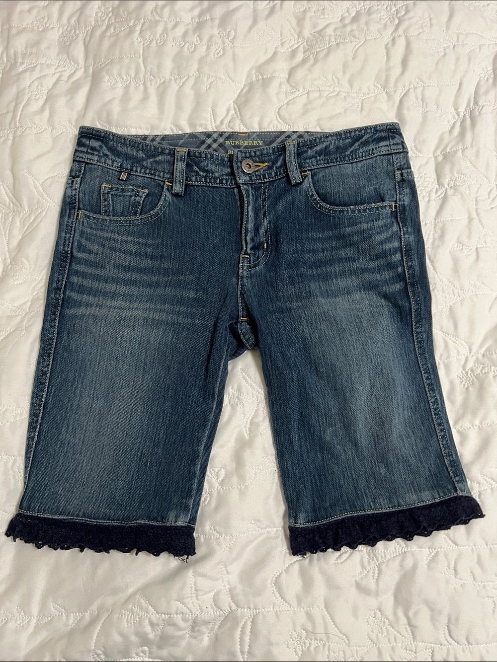 Burberry Blue Denim Jeans Shorts with Lace Trim